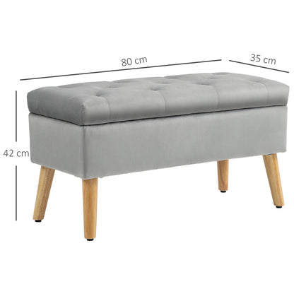 HOMCOM Polsterbank mit Stauraum, Stoffbezug in Samtoptik, Holzbeine, für Wohnzimmer, Schlafzimmer, Flur, 80 x 35 x 42 cm, Grau
