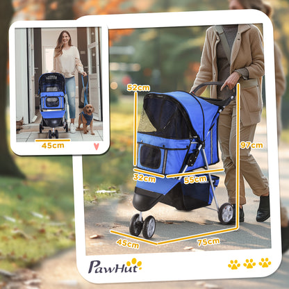 PawHut Hundewagen Hundebuggy bis 10 kg Klappbar Netzfenster Ablagekorb 2 Becherhalter Blau