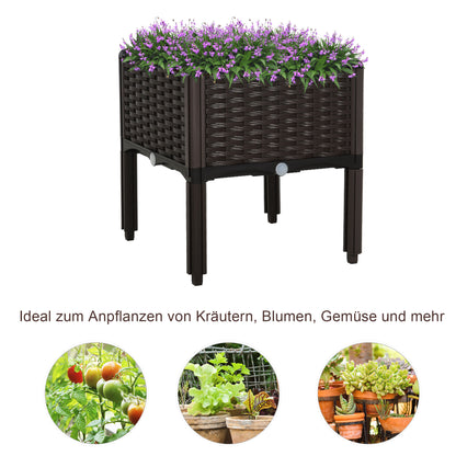 Outsunny Hochbeet, Pflanzkasten mit Abflusslöchern, Blumenkasten im Rattan-Look, Kunststoff, Braun, 40 x 40 x 44 cm