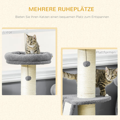 PawHut Kratzbaum, eine Plattform, hängender Spielball, Sisal, dunkelgrau+cremeweiß, 48 x 48 x 92cm