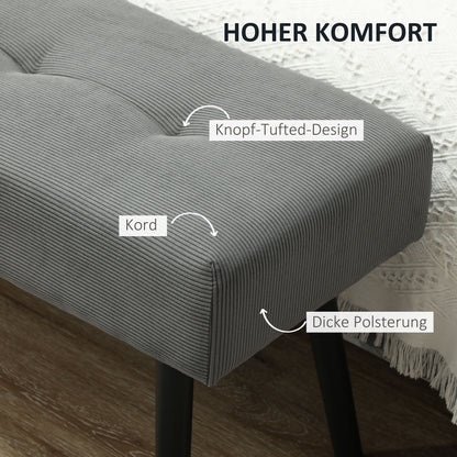 HOMCOM Sitzbank Polsterbank mit Cordbezug, Bettbank mit Metallbeine, Schuhbank 100 x 36 x 45 cm Grau