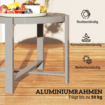 Outsunny Beistelltisch Gartentisch Rund wetterfest Aluminium Balkontisch mit Marmoroptik Grau