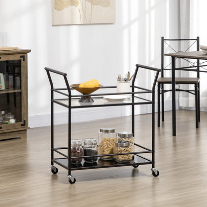 HOMCOM Küchenwagen mit 4 Rollen, 2 Ablagen und Griffen, 75 cm x 40 cm x 80 cm, Schwarz