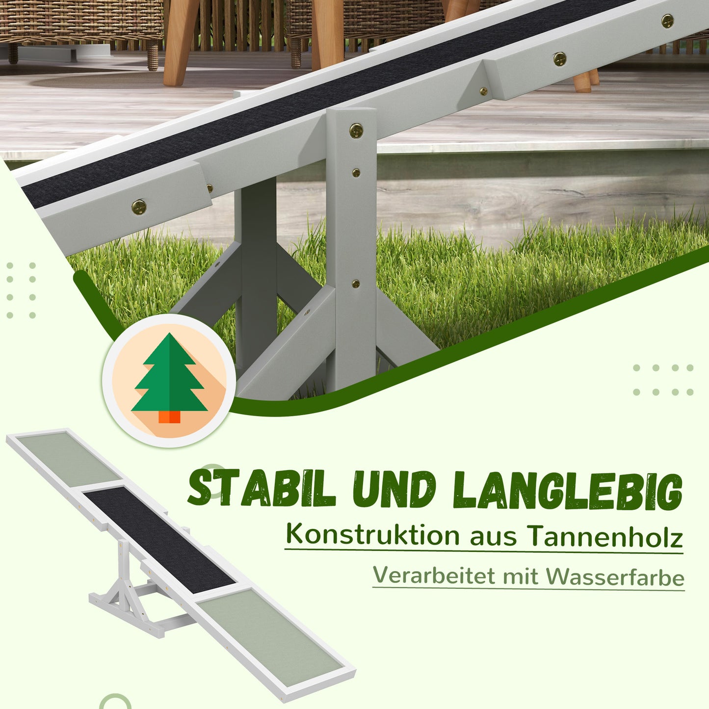PawHut Hundewippe für Agility Training, rutschfest, bis 50 kg belastbar, 180 x 30 x 30 cm