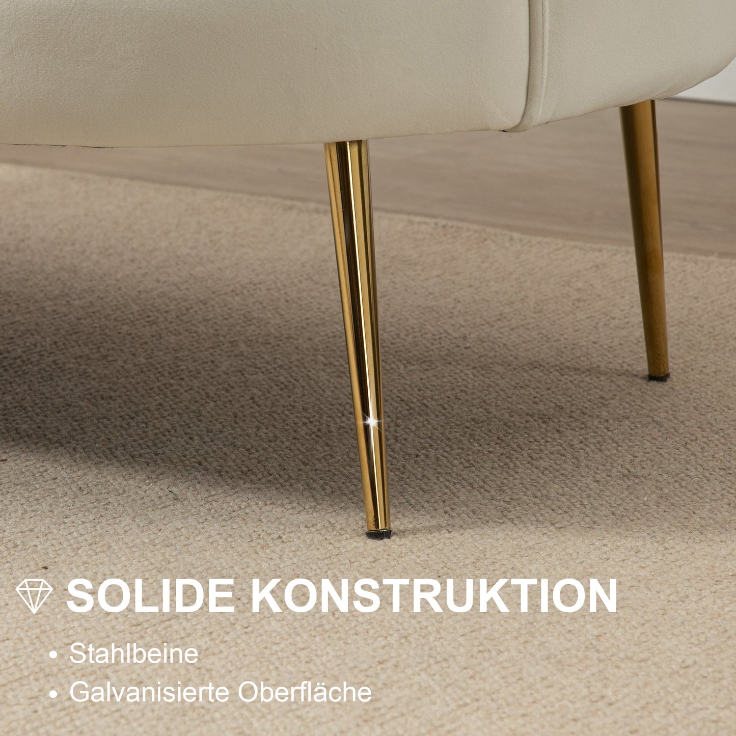 HOMCOM Vintage 2-Sitzer Sofa, Couch, Polstermöbel, Samtoptik, bis 150 kg, Creme/Gold