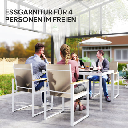Outsunny 5-teiliges Ess-Set, Outdoor-Tisch aus Hartglas, 4 Stühle, wetterbeständig, Stahlrahmen, Terrassenmöbel, Mehrfarbig