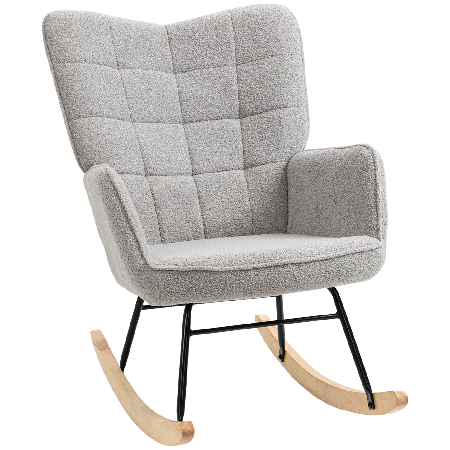 HOMCOM Schaukelstuhl im Retro-Design, Massivholz, Schwingsessel, 71 cm x 92 cm x 101 cm, Hellgrau