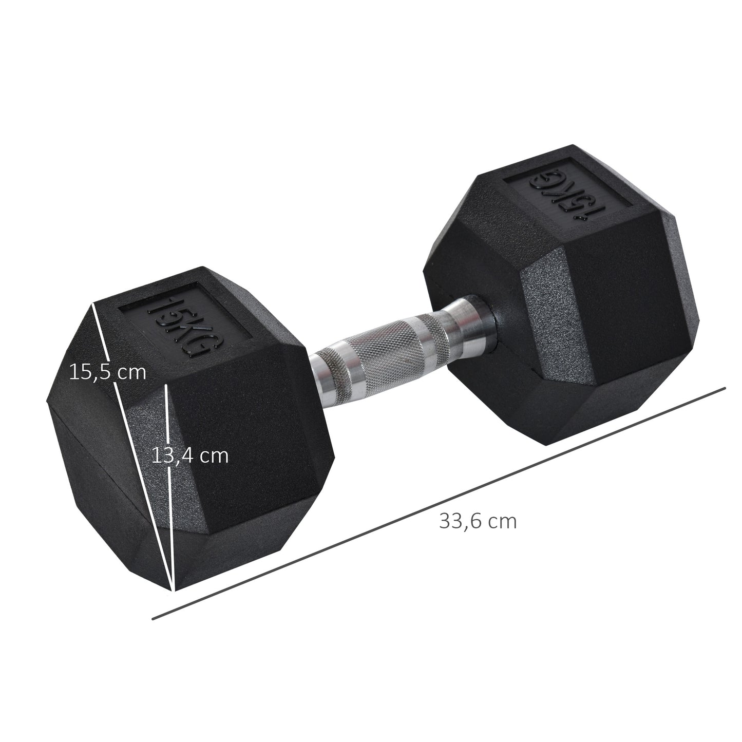 HOMCOM Hanteln mit gerändeltem Griff, Kurzhantel aus Gusseisen, 1 x 15kg, Kurzhanteln für Männer und Frauen, Dumbbell für Zuhause, Fitnessstudio, Krafttraining