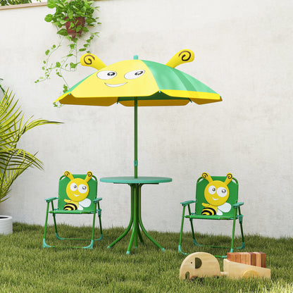 AIYAPLAY Gartenmöbel-Set für Kinder، Stühle، Tisch، Sonnenschirm، Bienen-Design، Grün+Gelb
