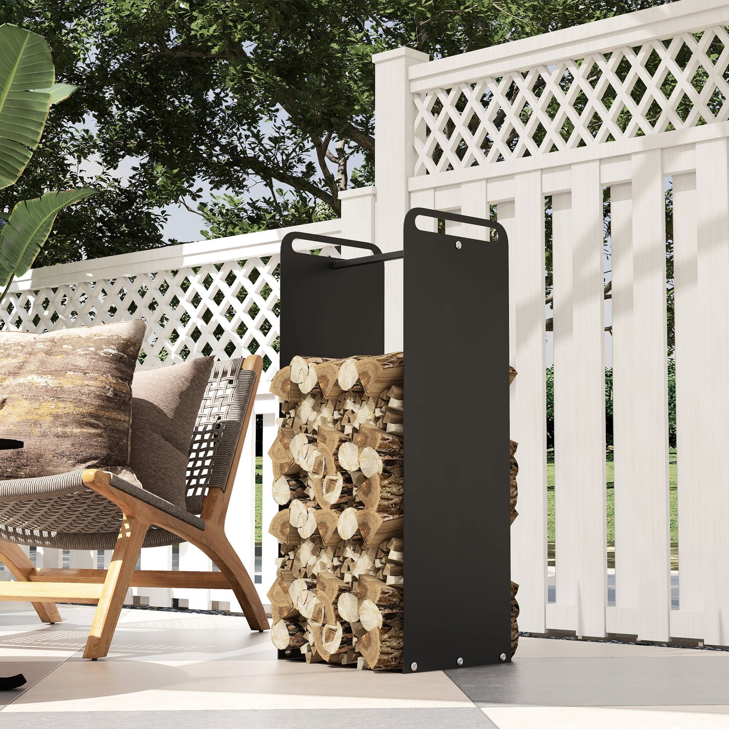 Outsunny Feuerholzgestell، 2 Tragegriffe، Stahlrahmen، مكرر 30 كجم، 37x30x90 سم، شوارتز