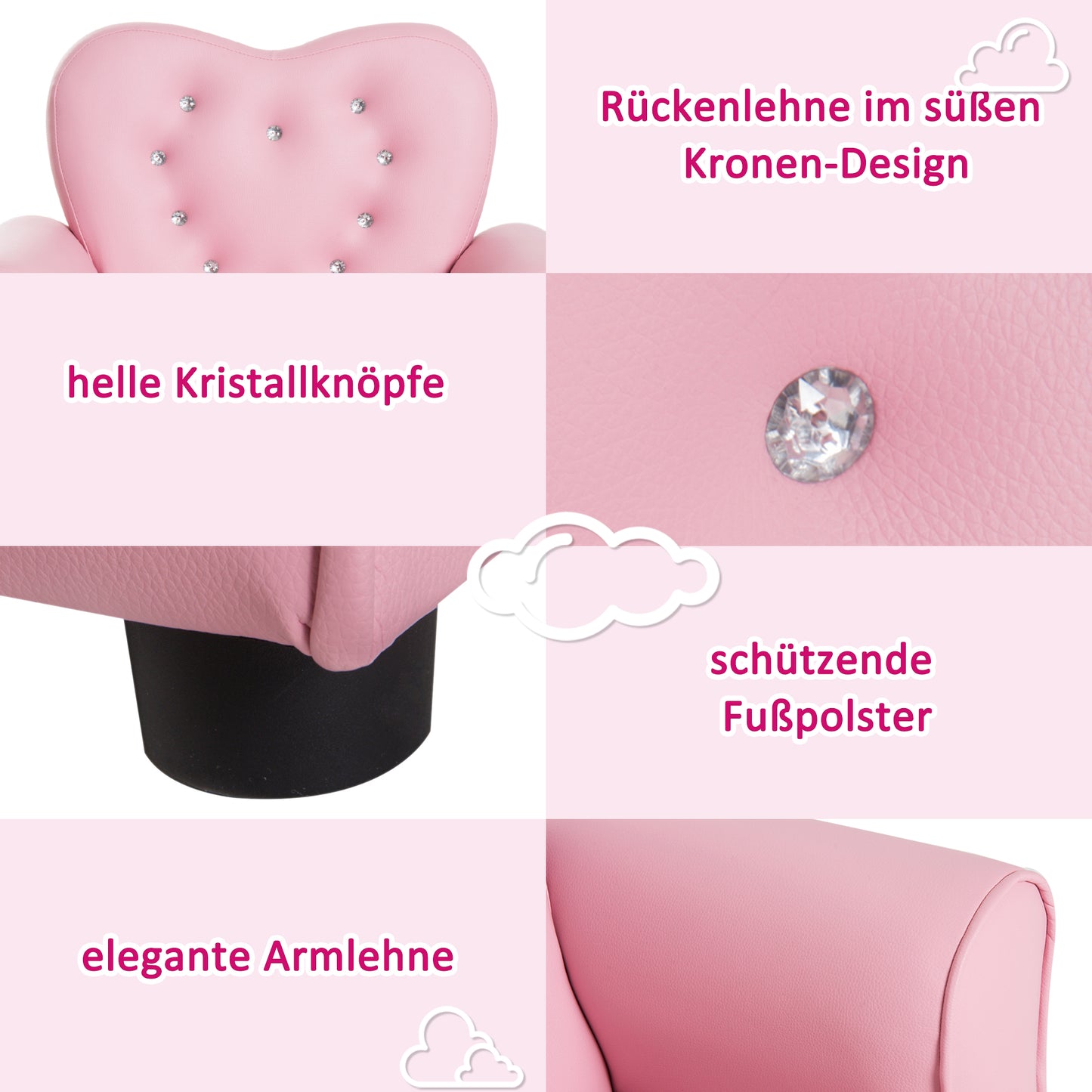 HOMCOM Kindersessel Kindersofa, massiven Holzfüßen Sessel aus Schaumstoff Kinderstuhl für Kinderzimmer, Spielzimmer, 59 x 41,5 x 49 cm, für Kinder 1,5-3 Jahre Rosa