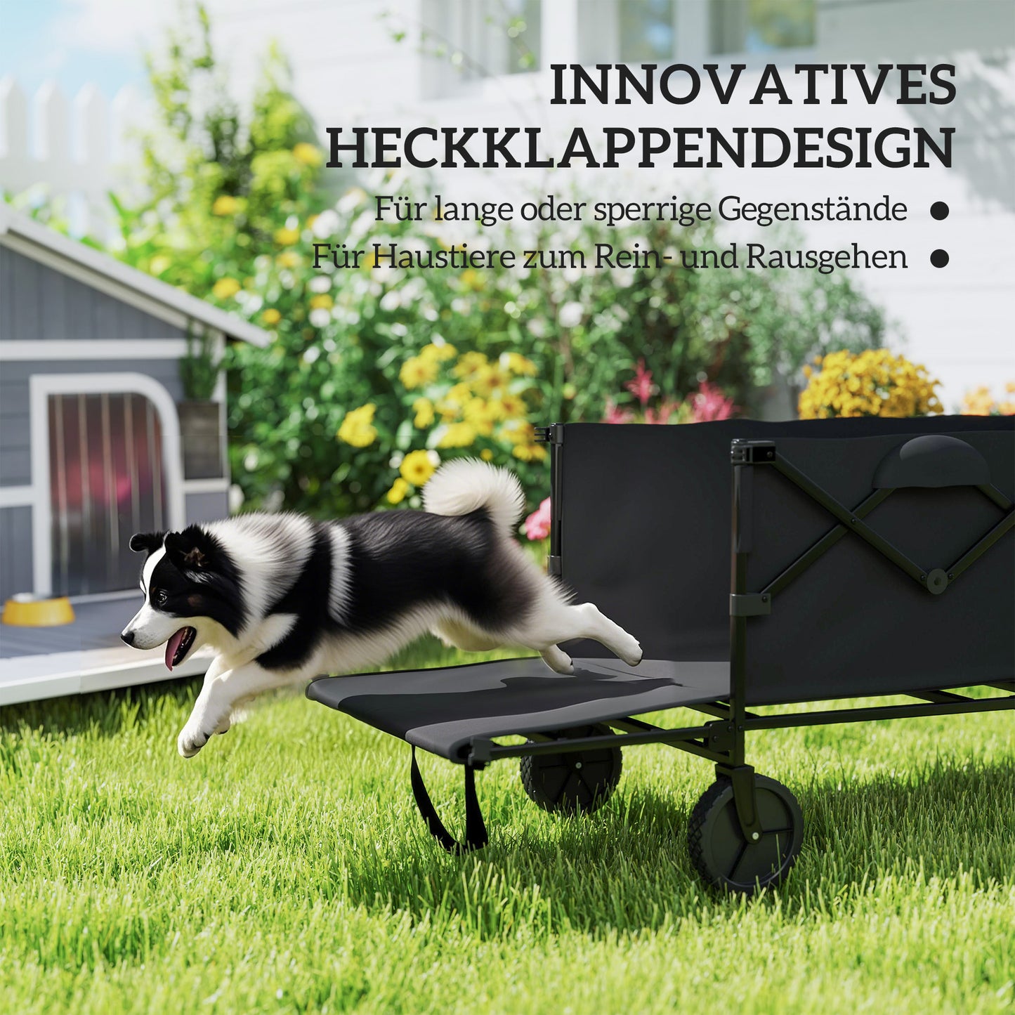 Outsunny Gartenwagen 100 kg belastbar klappbar Erweiterter Transportwagen mit herausnehmbare Plane Schwarz