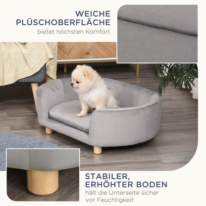 PawHut Haustiersofa Hundesofa Hundebett mit Holländischer Samt Schaumstoff Birke Bein für Katzen Hunde 86 x 55 x 33 cm Hellgrau