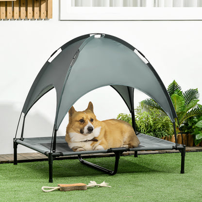 PawHut Erhöhtes Hundebett mit Baldachin, Haustierbett, Hundeliege outdoor mit Dach, Atmungsaktiv, Taftstoff für Camping Grau 92 x 76 x 90 cm