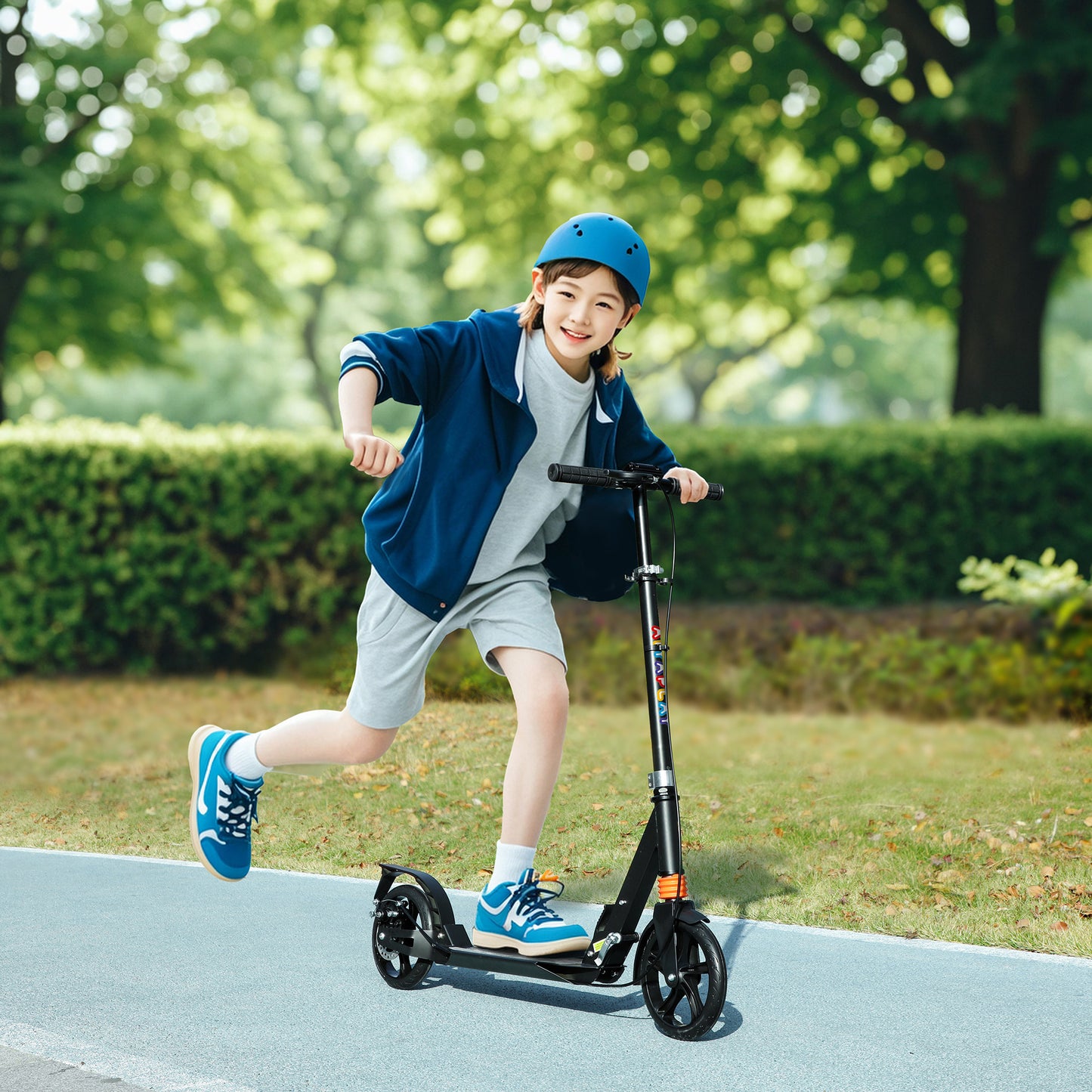 AIYAPLAY Roller Kinder Scooter mit verstellbaren Griffen klappbarer Kinderroller für Kinder 6-12 Jahre 94 x 36 x 88-103cm Schwarz
