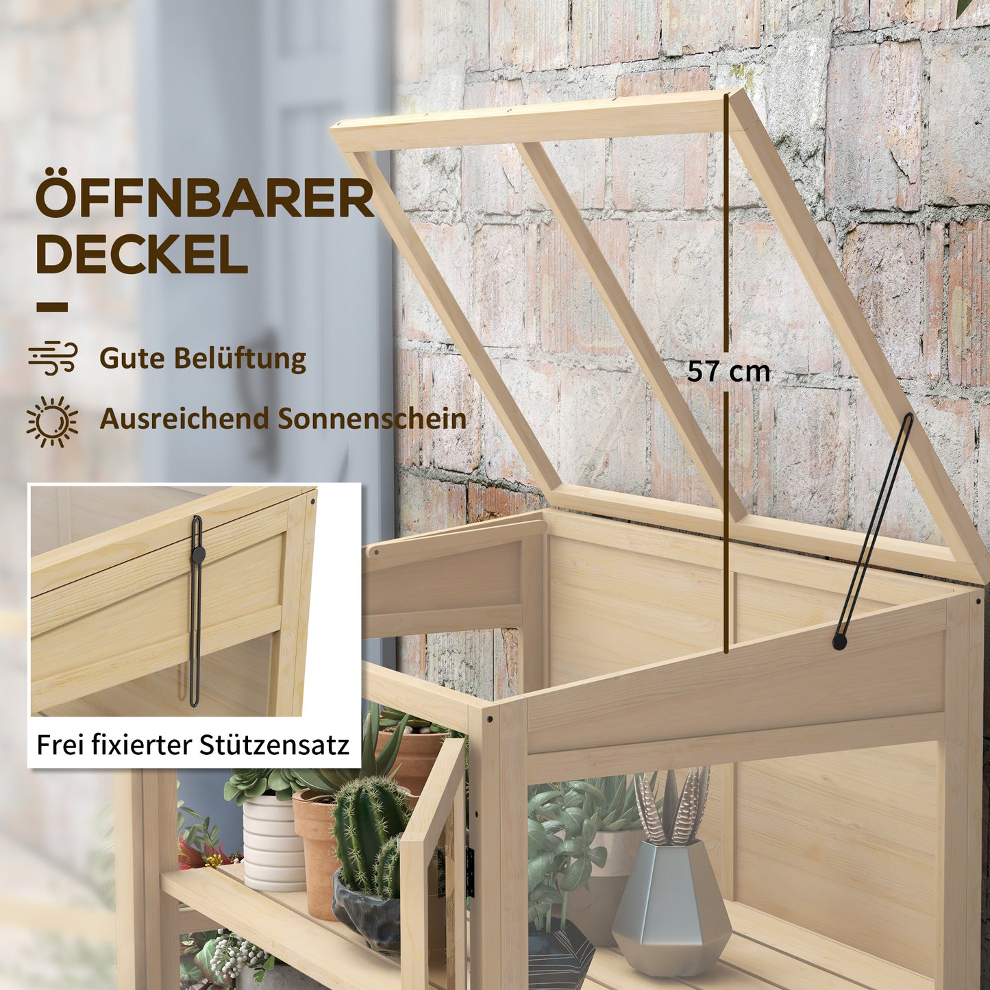 Outsunny Frühbeet Hochbeet Pflanzenbeet, wetterbeständig, 2 Ebenen, Fichtenholz, 103 x 61 x 103 cm, Natur