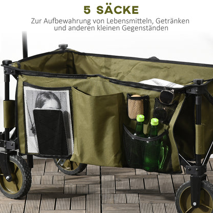 Outsunny Bollerwagen, klappbar, 5 Seitentaschen, verstellbarer Griff, bis 120 kg belastbar, Stahl, 108 x 55 x 93 cm, Grün