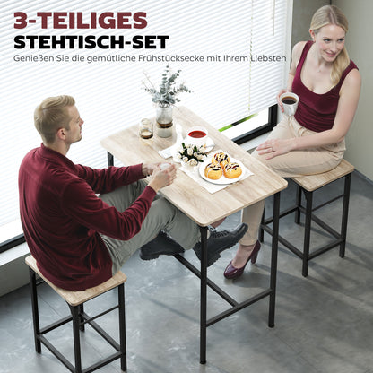HOMCOM Bartisch Set Bartisch mit Barhocker-Set Esstisch mit 2 Stühlen mit Rutschfestem Fußpolster Naturholz