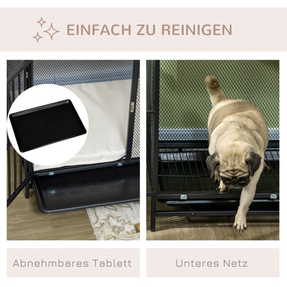 PawHut Hundekäfig, Hundebox, wasserabweisende Matte, herausnehmbare Bodenwanne, verriegelbar, Schwarz, 80 x 55 x 71 cm