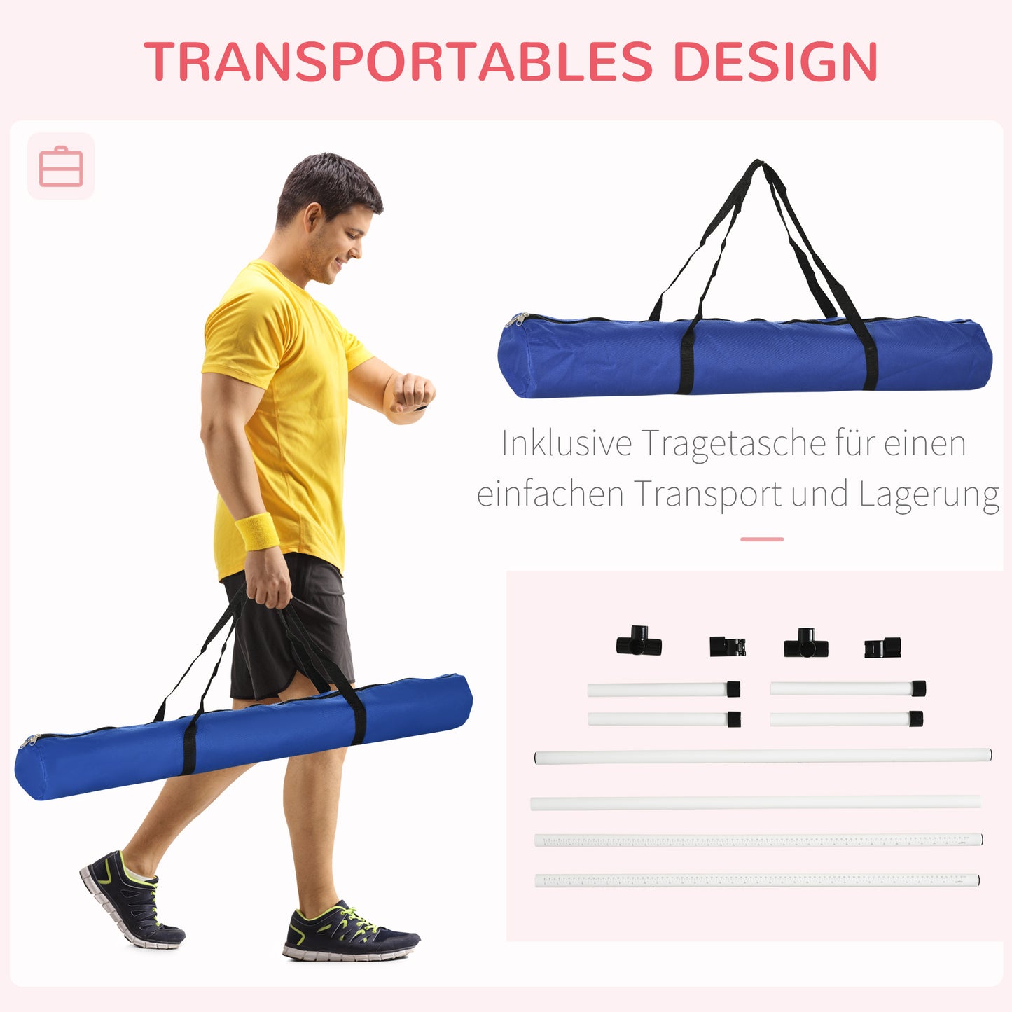 PawHut Agility Set Hunde 4-teiliges höhenverstellbar Agility-Ausrüstung Sprungstangen-Set Steckhürdenset mit 4 Hürden Tragetasche Koordinationstraining Sprungstangen-Set für Spiele Training