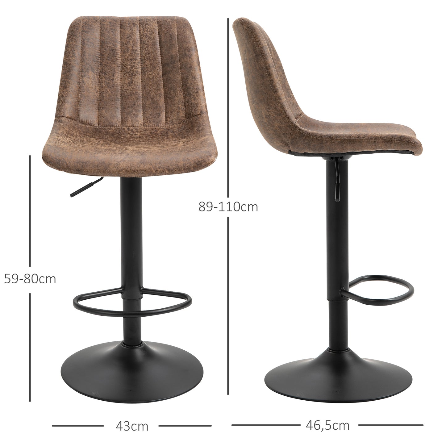 HOMCOM 2er-Set Barhocker من التصميم الرجعي، بالحبر. Fußstütze، höhenverstellbar، Gaslift، Braun + Schwarz