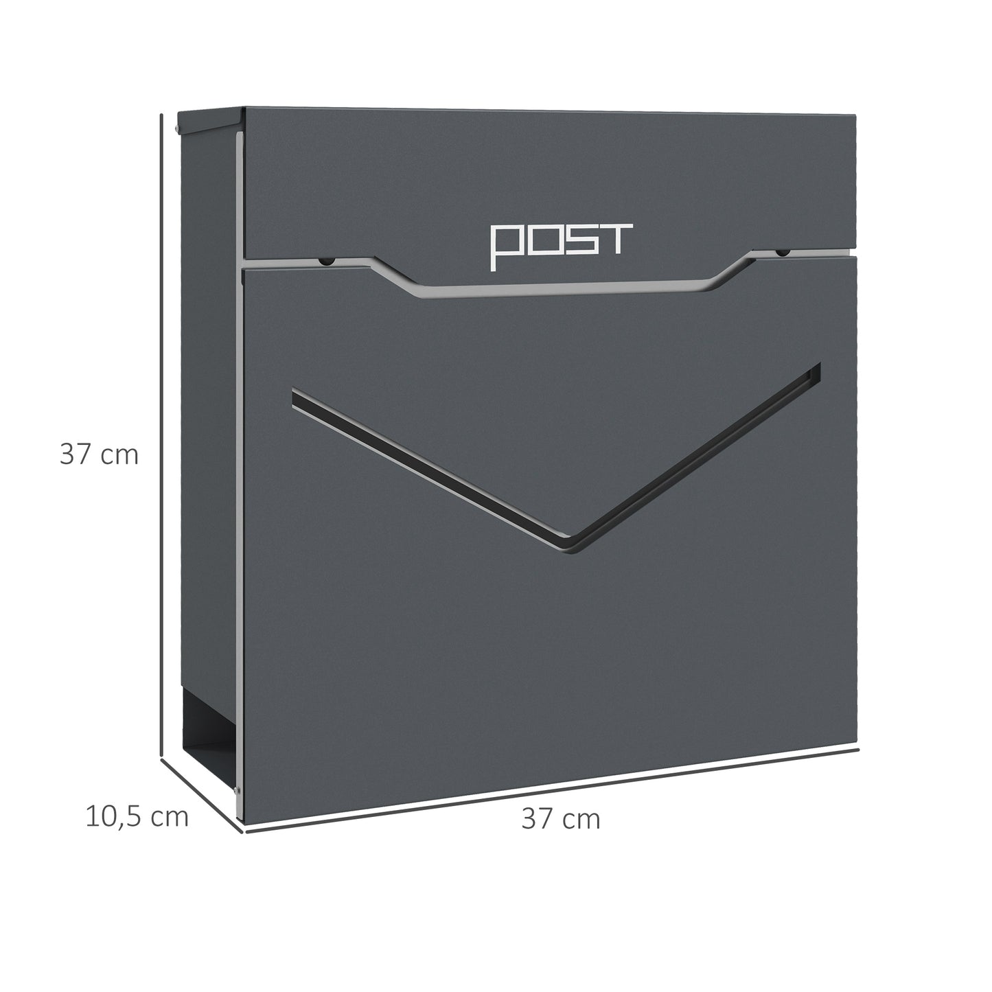 HOMCOM Briefkasten Postkasten, modernes Design, wetterbeständig, 37 cm x 10,5 cm x 37 cm, Grau