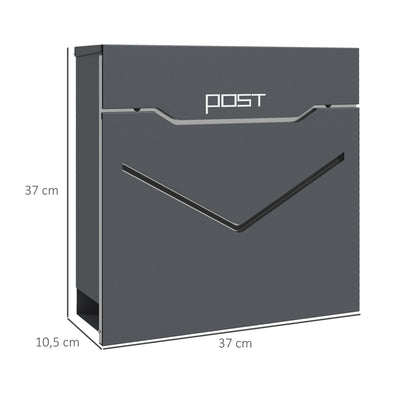 HOMCOM Briefkasten Postkasten, modernes Design, wetterbeständig, 37 cm x 10,5 cm x 37 cm, Grau
