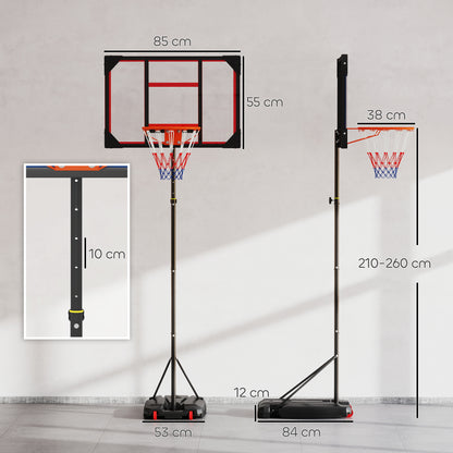 AIYAPLAY Kinder-Basketballkorb, Outdoor-Basketballkorb für Kinder, 210-260 cm höhenverstellbar, mit Rädern, ab 6 Jahren, Rot