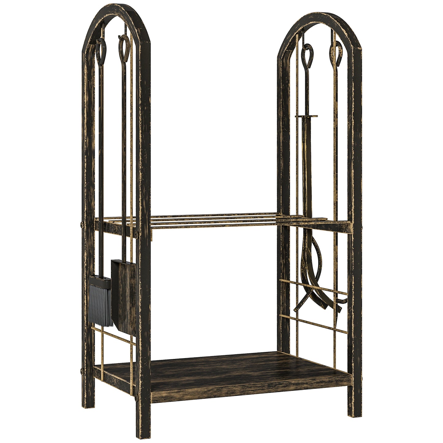 Outsunny Kaminholzregal für innen 43 x 30 x 74cm 2 Ebenen Brennholzregal mit 4 Kaminwerkzeug, هاكن