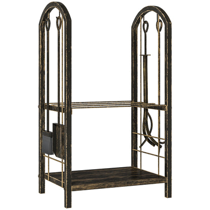 Outsunny Kaminholzregal für innen 43 x 30 x 74cm 2 Ebenen Brennholzregal mit 4 Kaminwerkzeug, هاكن