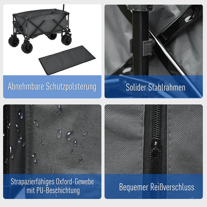 Outsunny Bollerwagen Faltbarer Handwagen 360° Gartenwagen Transportwagen mit Teleskop Griff Verstellbarer Griffhöhe Strandwagen bis 70 kg Tragkraft Metall Oxford Dunkelgrau 108 x 55 x 59-89 cm