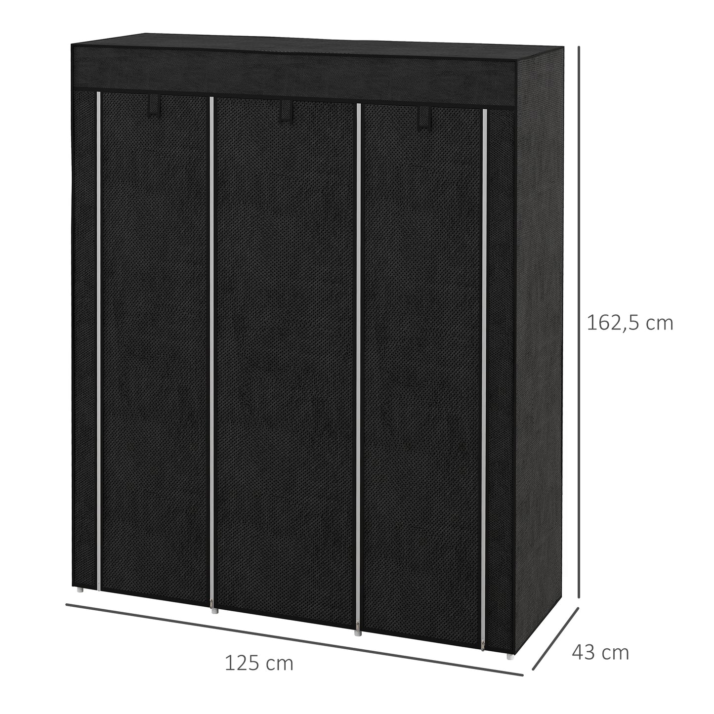 HOMCOM Schrank aus Stoff, Aufbewahrungslösung, 8 Regale, 2 Kleiderstangen, Schwarz
