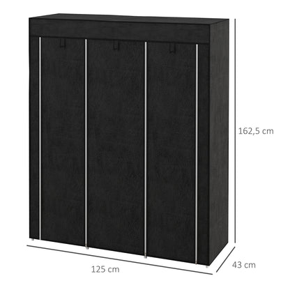HOMCOM Schrank aus Stoff, Aufbewahrungslösung, 8 Regale, 2 Kleiderstangen, Schwarz