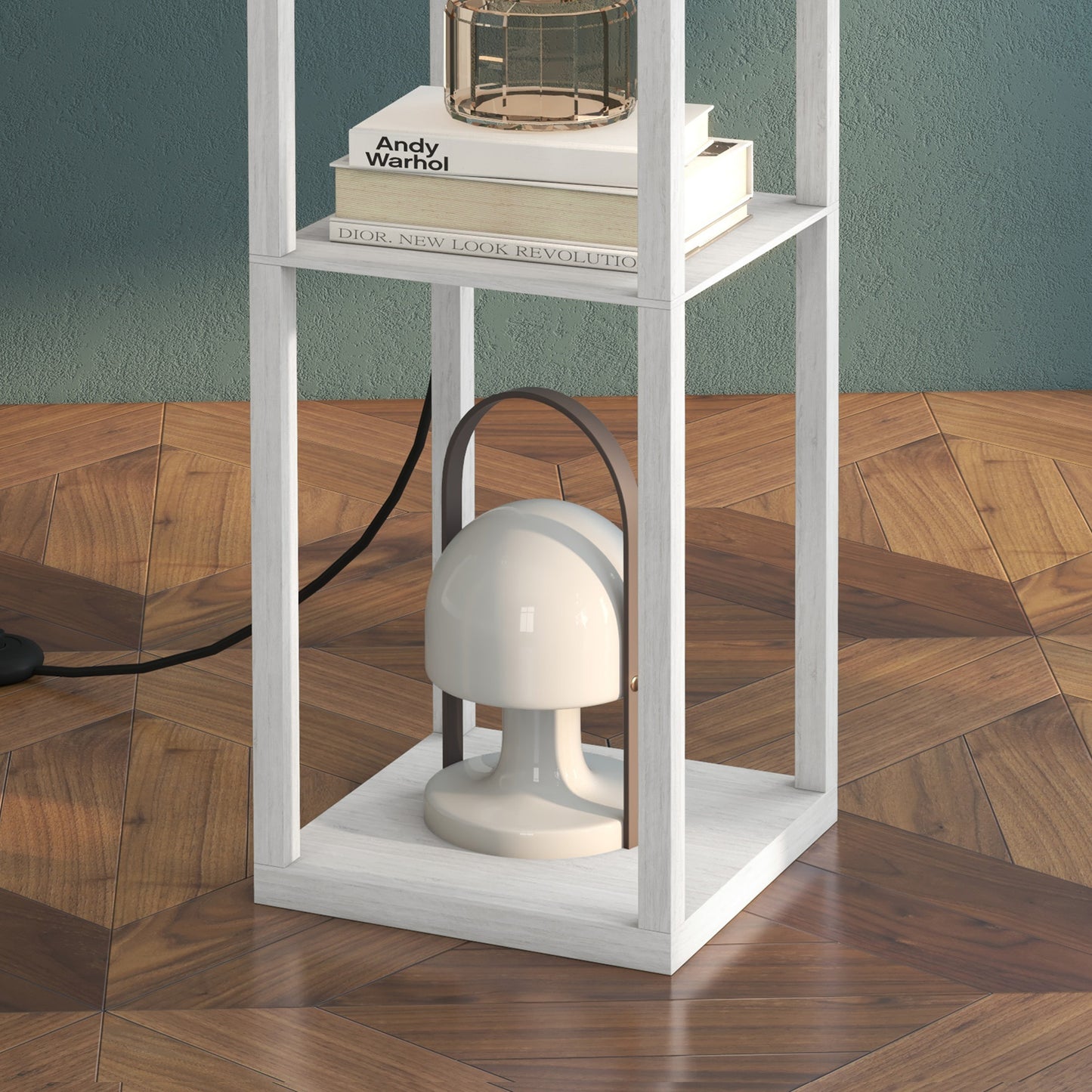 HOMCOM Stehlampe mit Regalen, Stehleuchte, Holz, 26 x 26 x 160 cm, für Wohn-/Schlafzimmer (Ohne Glühbirne)