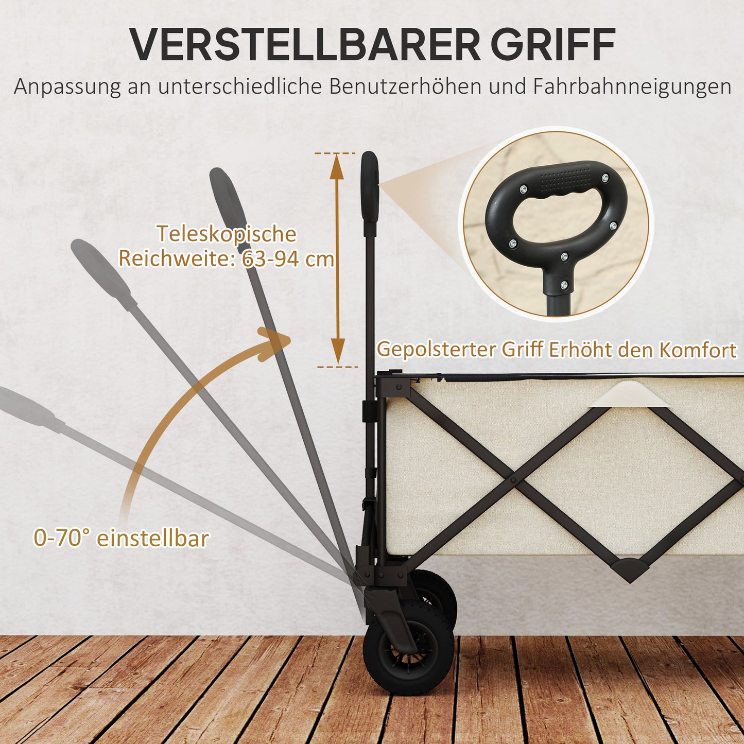 Outsunny Gartenwagen 100 kg belastbar, klappbar Transportwagen mit herausnehmbare Plane, 90 x 48 x 92 cm Beige