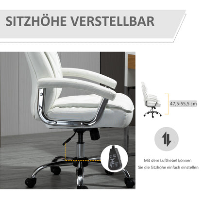 Vinsetto Bürostuhl, ergonomischer Schreibtischstuhl, höhenverstellbarer Drehstuhl mit Wippfunktion, Rautenmuster, Kunstleder, gepolsterter Chefsessel, Weiß