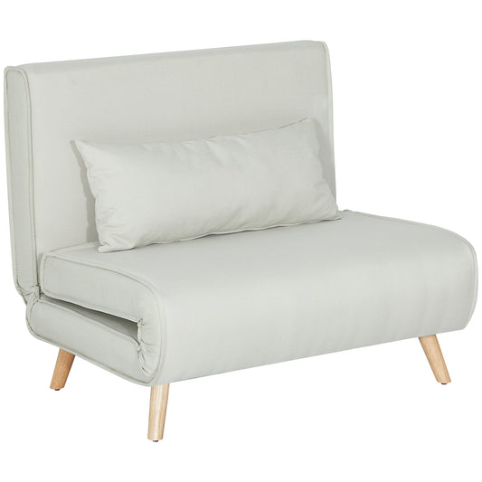 HOMCOM Einzelsofa Schlafsofa Sofabett Klappsofa verstellbar Rückenlehne Liege nordisch skandinavisch 25D Schaumstoff Haus Leinenimitat Tannenholz Cremeweiß 94 x 78 x 80 cm