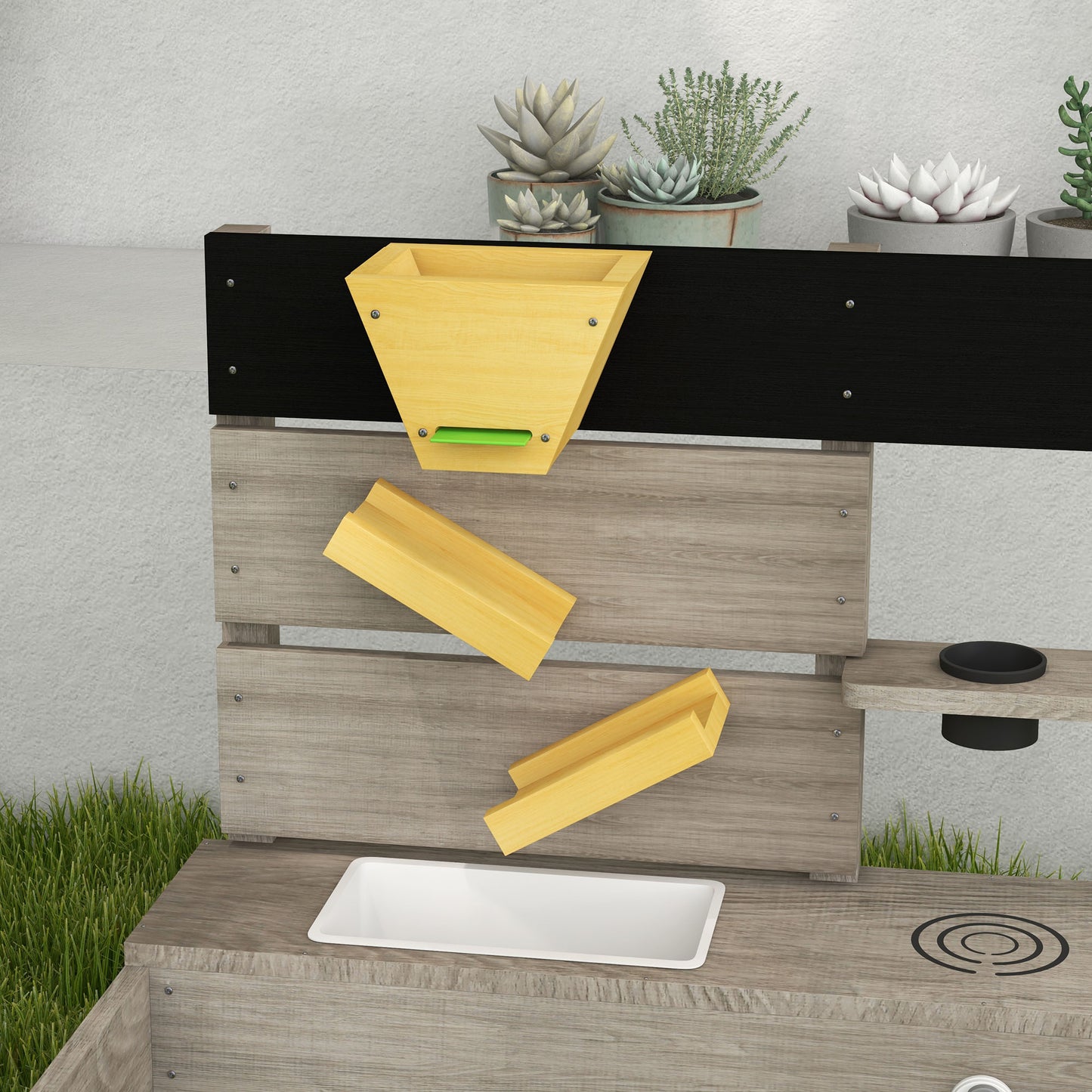 Outsunny Sandkasten mit Wasserstation, 2 Pflanzkästen, behandeltes Massivholz, 154 x 80 x 60cm, Grau