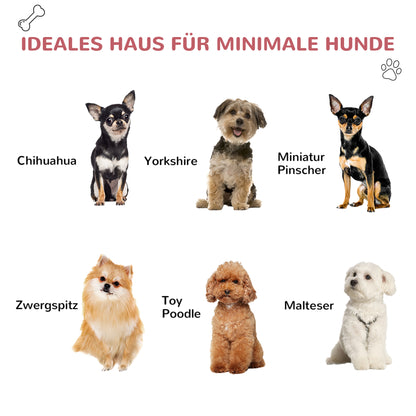 PawHut Hundehütte Outdoor Hundehaus mit Dachluke Tor Unterschlupf für kleine Hunde Kleintierstall Luftzirkulation wasserdicht Metall Kunststoff Rot+Hellgrau 59 x 75 x 66 cm
