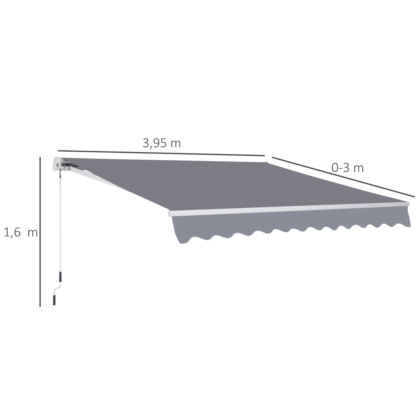 Outsunny Gelenkarmmarkise Verstellbare Klemmmarkise Terrassenmarkise 3,95 x 3m Sonnenschutz mit Kurbel, Balkonmarkise, Grau