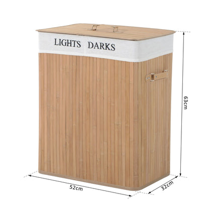 HOMCOM Bambus Wäschekorb mit Deckel 100 L Wäschesammler mit PU-Griffen, Wäschesack aus Segeltuch, Laundry Baskets Wäschesortierer für Waschküche Schlafzimmer Badezimmer Natur