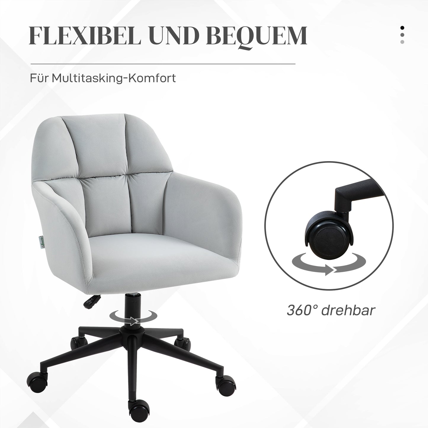 Vinsetto Bürostuhl، مريح، höhenverstellbar، drehbar، Samtoptik، bis 120 كجم، Hellgrau