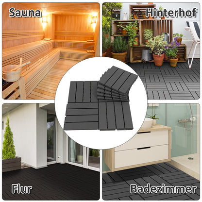 Outsunny Terrassenfliesen 30 x 30 cm 9 Stück 0,81㎡ Klickfliesen Balkonfliesen mit Klicksystem Drainagefunktion Bodenbelag Fliese für Terrasse Balkon Schwarz