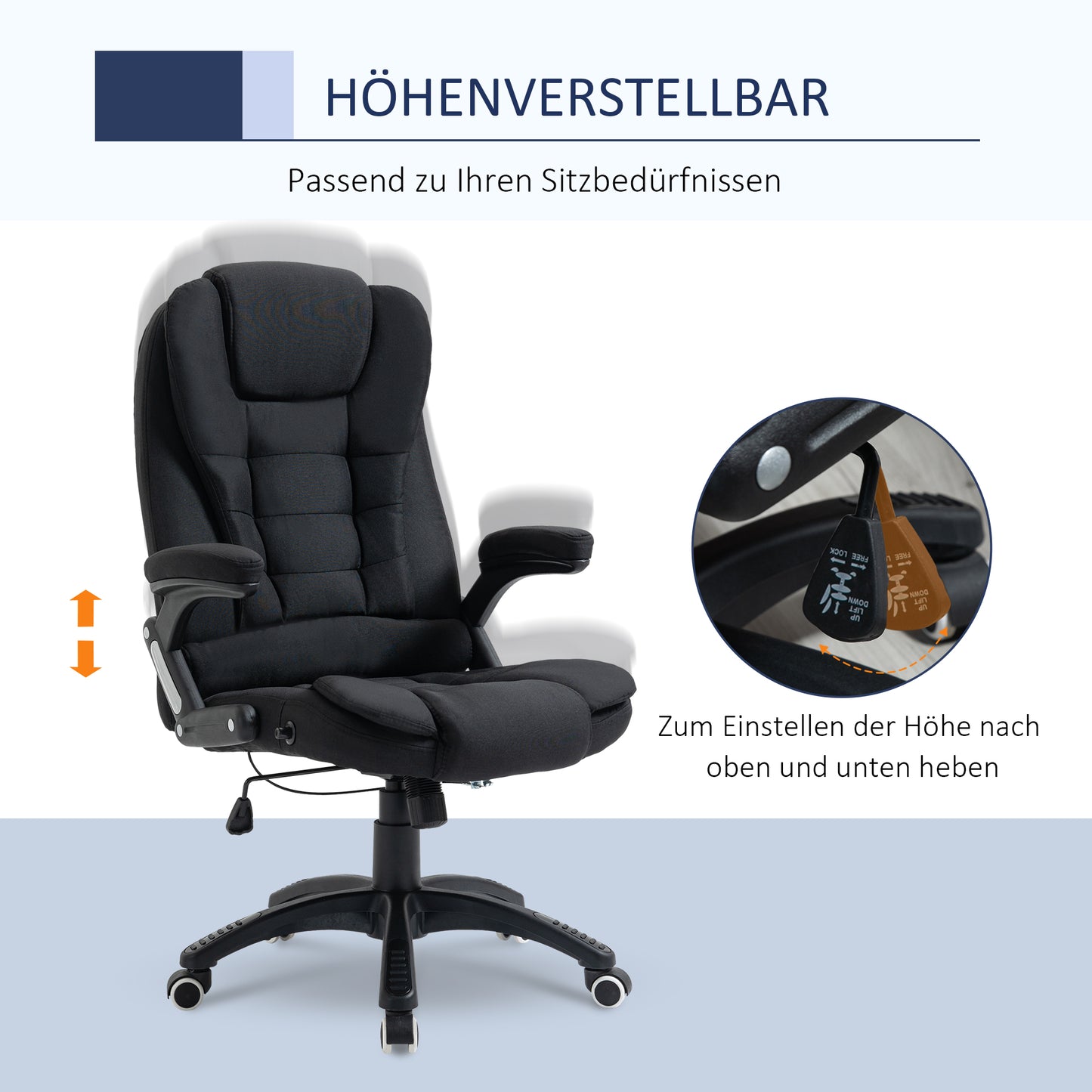 Vinsetto Bürostuhl Computerstuhl entspanntes Hinlegen höhenverstellbarer Schreibtischstuhl ergonomisch 360° Schaumstoff Kunststoff-Kunststoff leinenartiges Polyester Schwarz 65 x 72 x 100-120 cm