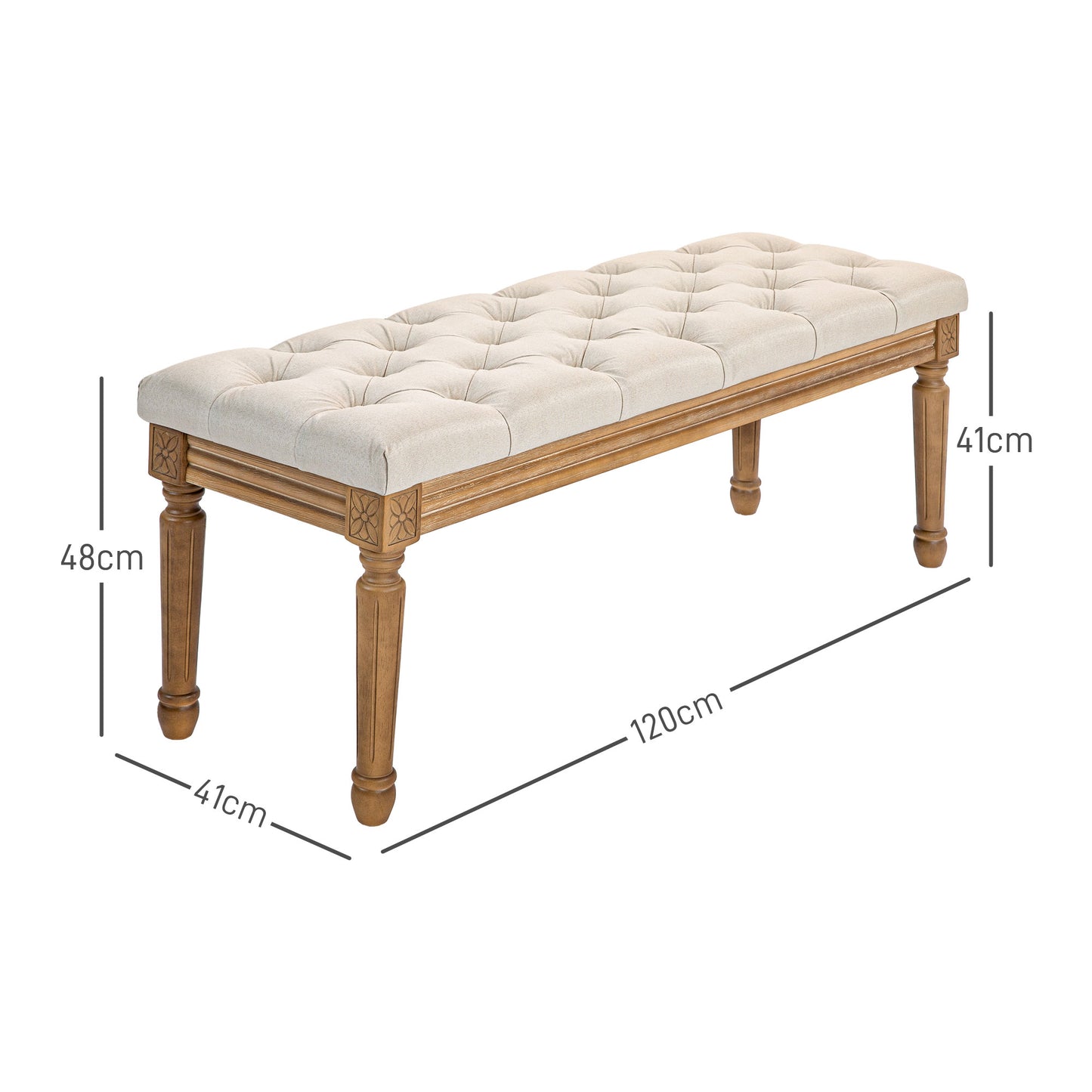 HOMCOM Polsterbank mit Knopfheftung, Bettbank, Vintage Design, 120x41x48cm, Cremeweiß