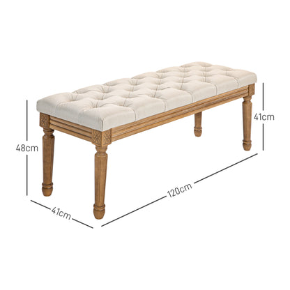 HOMCOM Polsterbank mit Knopfheftung, Bettbank, Vintage Design, 120x41x48cm, Cremeweiß