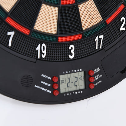 HOMCOM Elektronische Dartscheibe Dartboard mit Sprachansagen Englische Stimme LED-Anzeigen 6 Darts 26 Spiele 185 Varianten Dartautomat mit Tür Dartscheibe Set für bis zu 8 Spieler