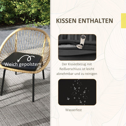 Outsunny Rattan Terrassengarnitur, Gartenmöbel-Set, 2 Sessel & Tisch, Gelb