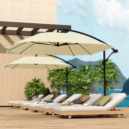 Outsunny Ampelschirm Alu Ø 260 cm Sonnenschirm, wasserdicht Kurbelschirm mit Ständer, Kurbel, Beige