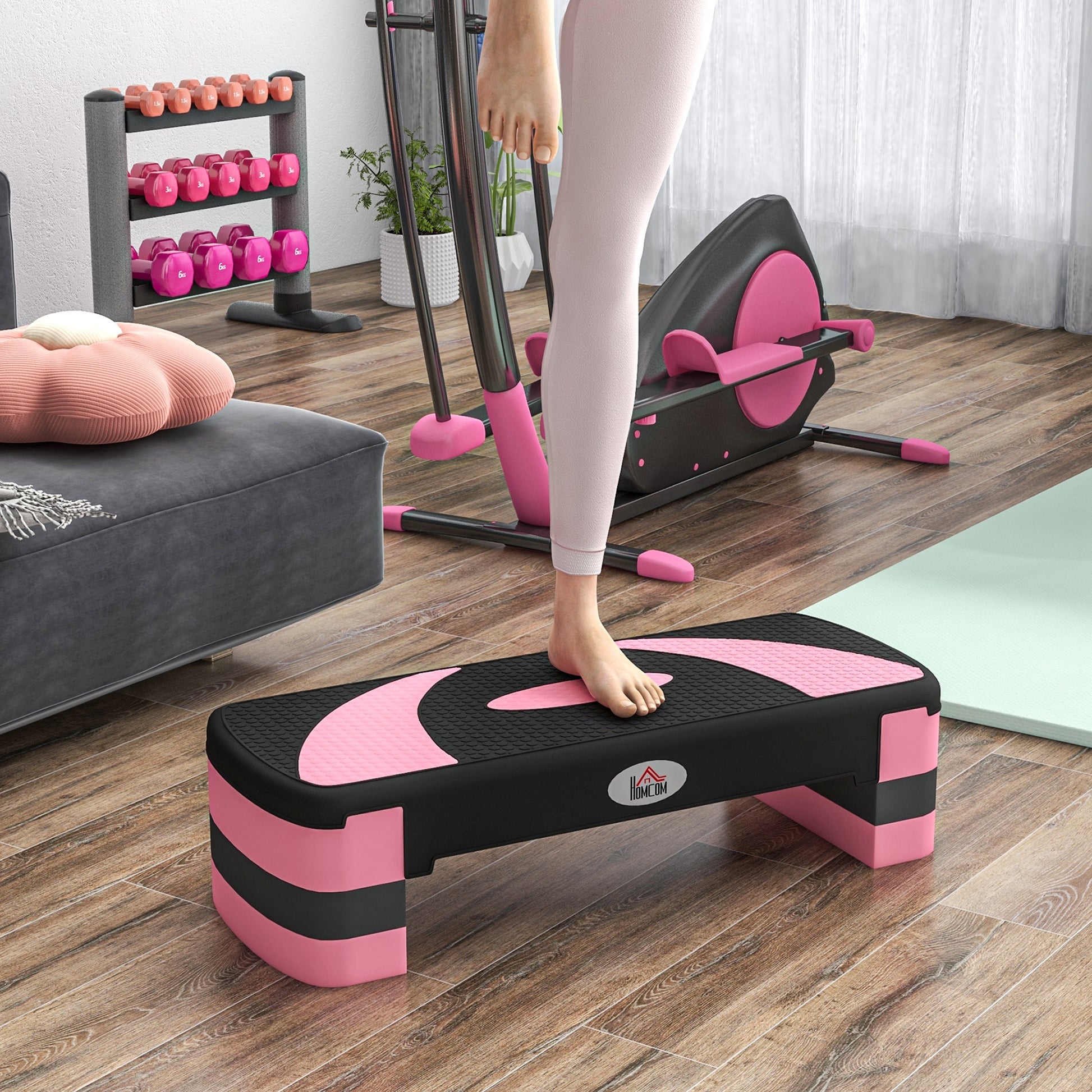 HOMCOM Aerobik-Stepper, höhenverstellbar, 80 x 31 x 10/15/20 cm, bis 150 kg, Schwarz/Rosa/Grau